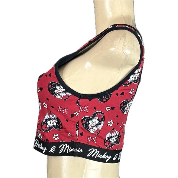 Disney +2 Logo Red/Black Mickey & Minnie Mouse Heart Graphic Cotton Bralette - Picture 5 of 6